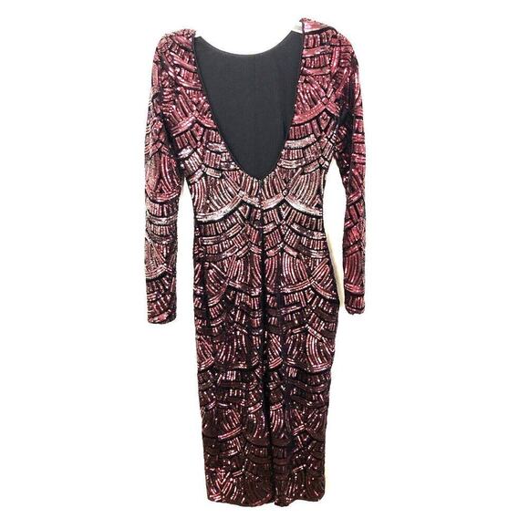 Dress the Population Burgundy Emery Sequin Embellished Long-Sleeve Bodyconxsmall - Picture 4 of 6